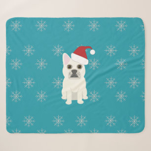 Couverture Sherpa Santa Frenchie, Flocons Bleus