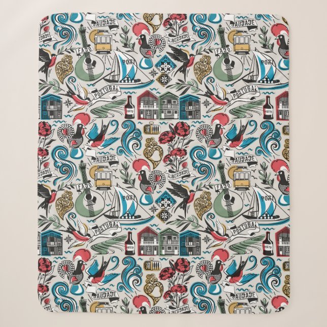 Couverture Sherpa Saudade // motifs populaires du Portugal (Devant)