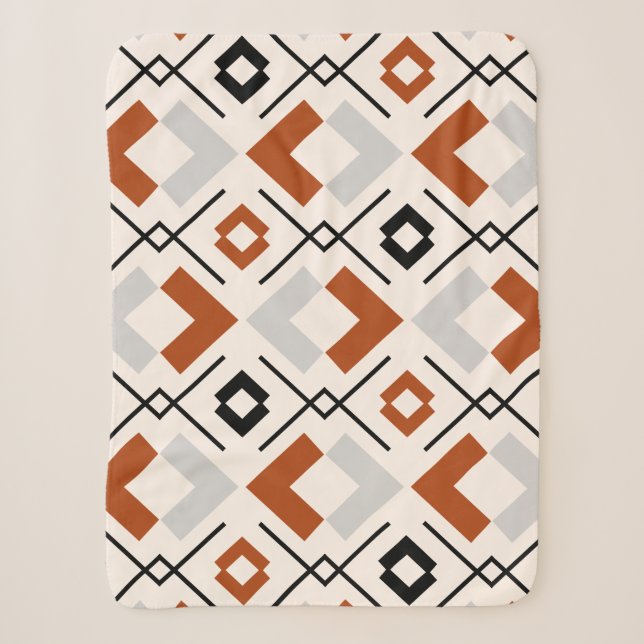 Couverture Sherpa Scandinave brûlé orange gris et beige géométrique (Devant)