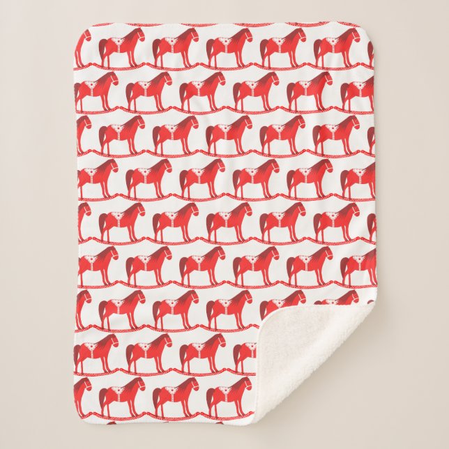 Couverture Sherpa Scandinave Noël Cheval Rocking Motif (Devant)