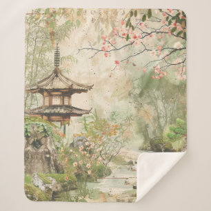 Couverture Sherpa Scène de jardin de fleurs de cerisier (4)