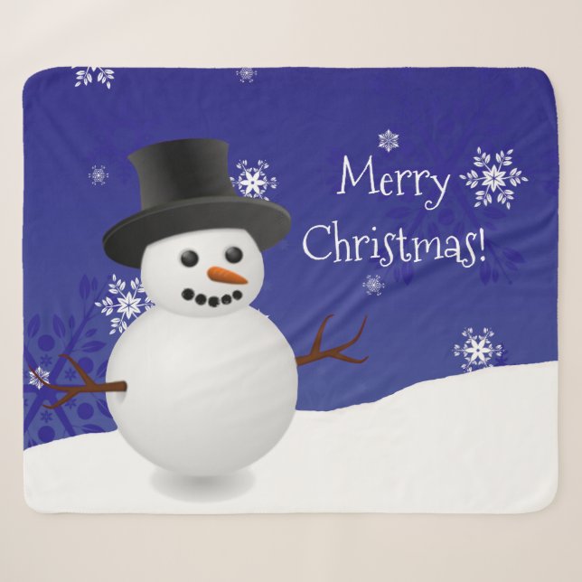 Couverture Sherpa Scene d'hiver Blue Snowman Noël Sherpa Blanket (Devant (Horizontal))