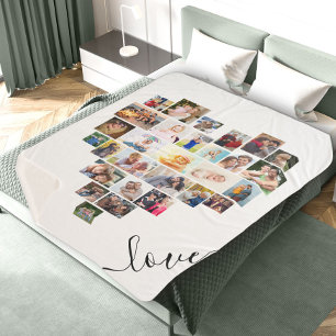 Couverture Sherpa Script d'amour Collage de photos en forme de cœur