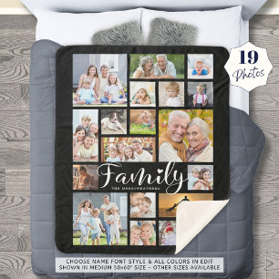 Couverture Sherpa Script moderne FAMILY Heart 19 Photo Collage noir