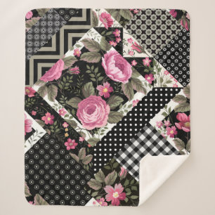 Couverture Sherpa seamless floral patchwork pattern with geometrical