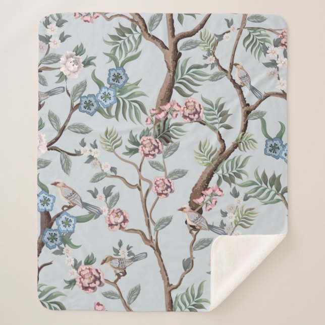 Couverture Sherpa Seamless pattern in chinoiserie style with peonies (Devant)