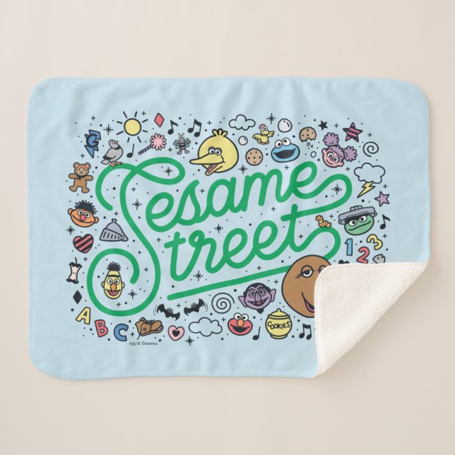 Couverture Sherpa Sésame Sésame | Sesame Street Green Doodle Script (Devant (Horizontal))