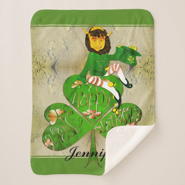 Couverture Sherpa Shamrock Leprechaun "Bonne St. Patrick" (Devant)