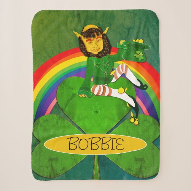 Couverture Sherpa Shamrock Leprechaun et arc-en-ciel (Devant)