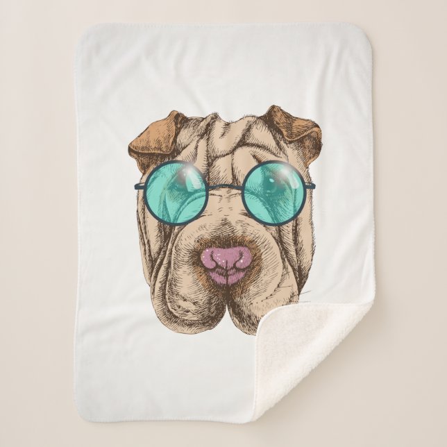 Couverture Sherpa Sharpei dans des lunettes de soleil (Devant)