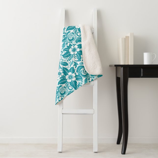 Couverture Sherpa Sherpa Blanket Botanique turquoise (En situation)