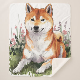 Couverture Sherpa Shiba Inu Chien Sherpa Blanket Design d'aquarelle