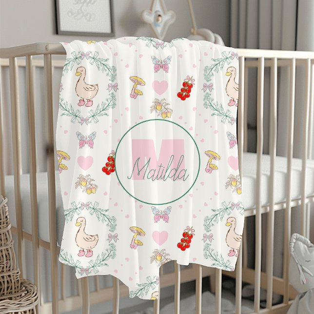 Couverture Sherpa Silencieux Goose Thème Jolie Oie rose Monogramme (Créateur téléchargé)