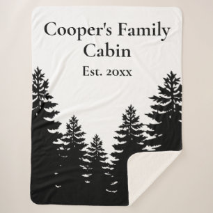 Couverture Sherpa Silhouette minimaliste de pin blanc noir
