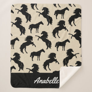 Couverture Sherpa Silhouettes rustiques de Cheval Noir   Personnalis
