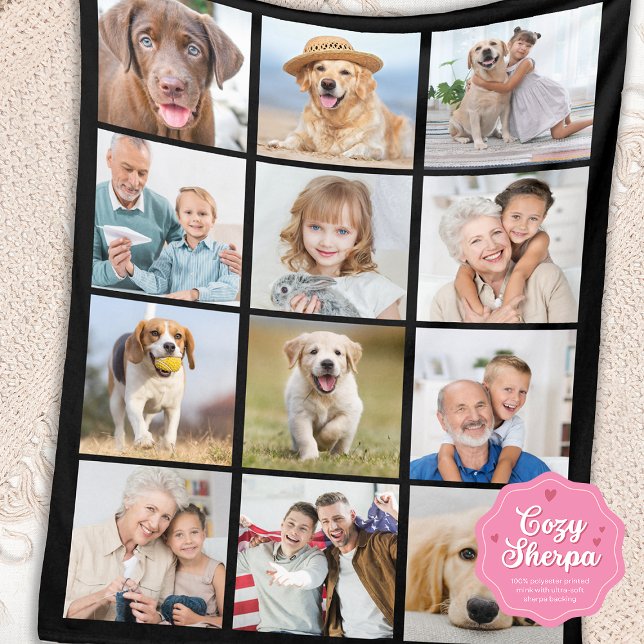 Couverture Sherpa Simple 12 Picture Family Friends Pets Collage (Créateur téléchargé)