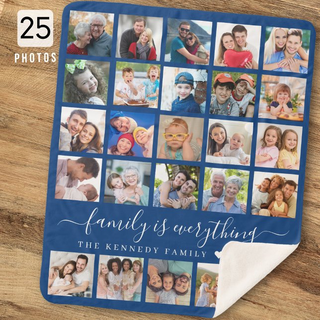 Couverture Sherpa Simple 25 Photo Collage Quote Family Name Blue (Créateur téléchargé)