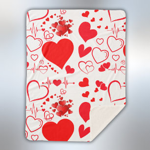 Couverture Sherpa Simple Coeurs Rouges Amour Romantique Sur Blanc  