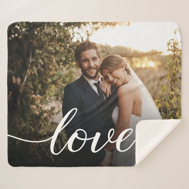 Couverture Sherpa Simple Keepsaké Love Script photo de mariage perso (Devant (Horizontal))