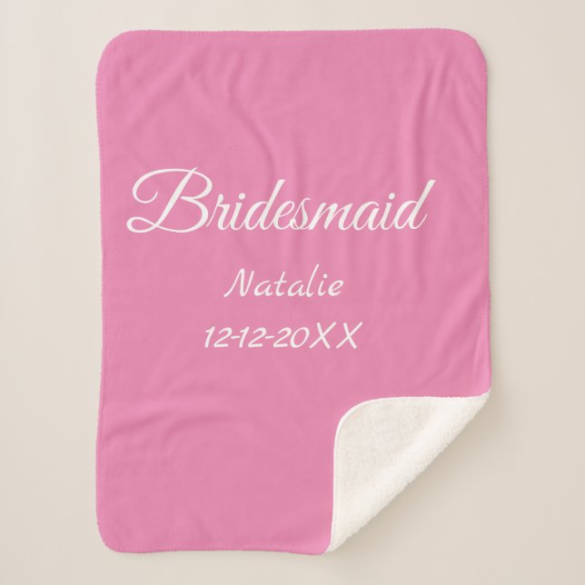 Couverture Sherpa Simple minimal pink bridesmaid add name year text  (Devant)