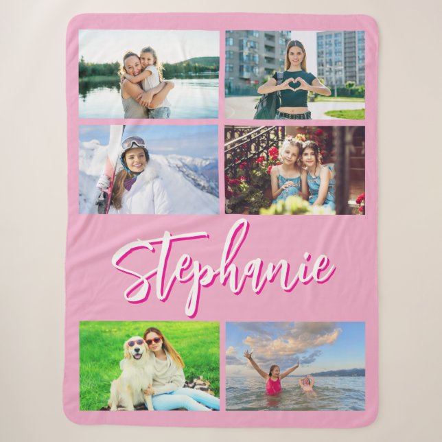 Couverture Sherpa Six Collage photo horizontal Pink personnalisé (Devant)