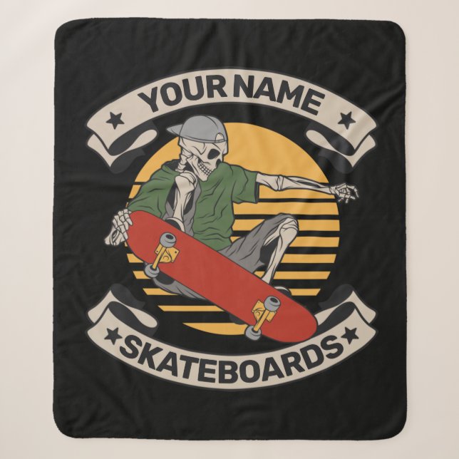 Couverture Sherpa Skateboard personnalisé Nez Grab Skeleton Skeleton (Devant)
