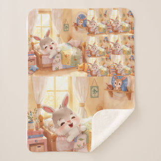 Couverture Sherpa "Sleepy Bunny Kids Blanket – Cozy Repeated Rabbit 