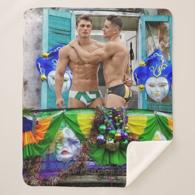 Couverture Sherpa SlipperyJoe's Mardi Gras masques perles décoration (Devant)