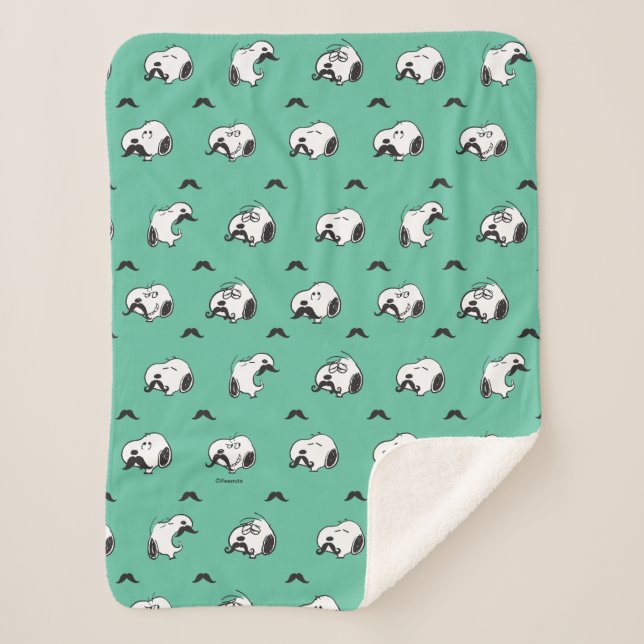 Couverture Sherpa Snoopy Moustaches et Motif Turquoise (Devant)