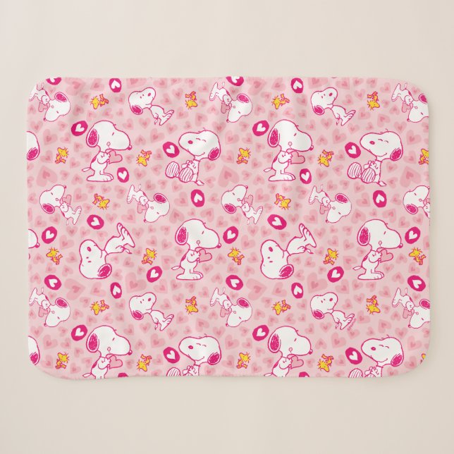 Couverture Sherpa Snoopy & Woodstock Coeurs roses Motif Animaux de c (Devant (Horizontal))