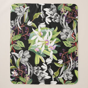 Couverture Sherpa Snowdrops & Orchidées : Motif noir croisé