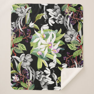 Couverture Sherpa Snowdrops & Orchidées : Motif noir croisé
