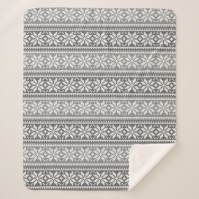 Couverture Sherpa Snowflake Gris Blanc Faux Knit Sweat Motif (Devant)