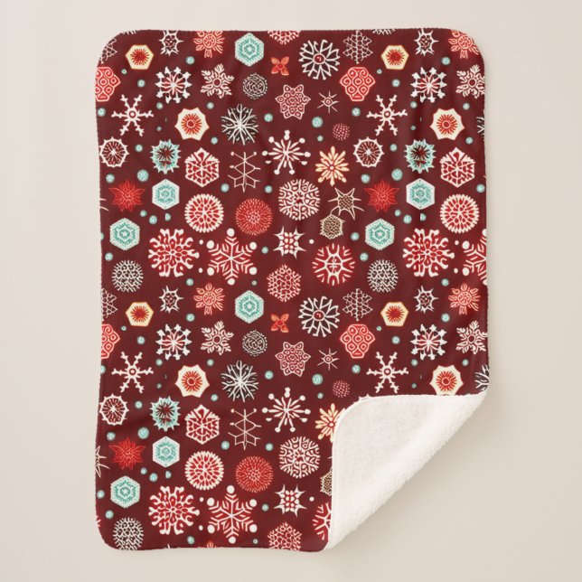 Couverture Sherpa Snowflakes on Burgundy (Devant)