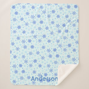 Couverture Sherpa Snowflakes Pastel Blue Baby Blue neige Nom personn