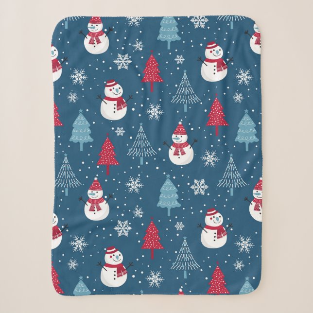Couverture Sherpa Snowmen mignons et Motif des arbres de Noël (Devant)