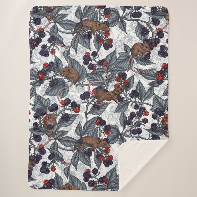 Couverture Sherpa Souris et mûres sur blanc (Devant)