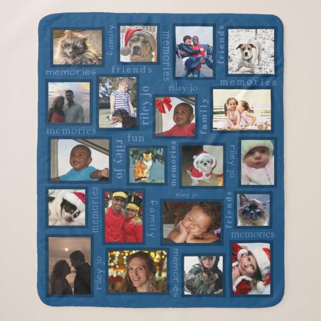 Couverture Sherpa Souvenirs Classic Blue 20 Photo personnalisée (Devant)