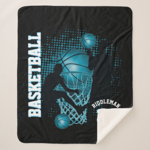 Couverture Sherpa Sport Basketball - Noir et Bébé Bleu