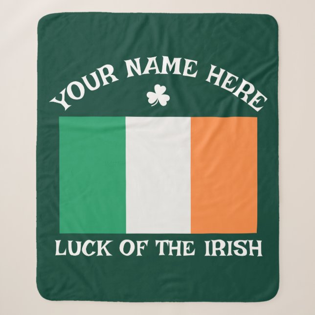 Couverture Sherpa St Patrick's Day Ireland Flag Custom Name Shamrock (Devant)