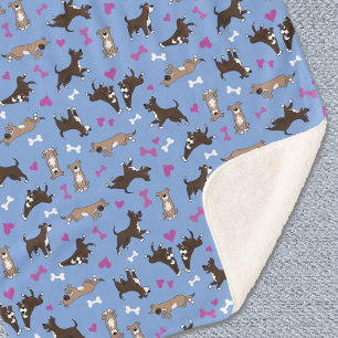 Couverture Sherpa Staffy Lab adorable Chien Os Blancs Cœurs Roses Bl