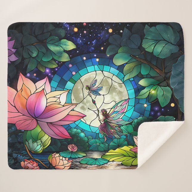 Couverture Sherpa Stained Glass Little Fairy With Dragonfly (Devant (Horizontal))