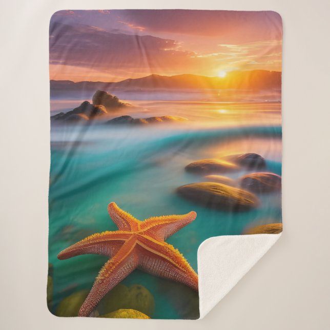 Couverture Sherpa Starfish sur la plage à Sunrise (Devant)