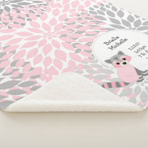 Couverture Sherpa Stat florale grise rose de naissance de bébé de