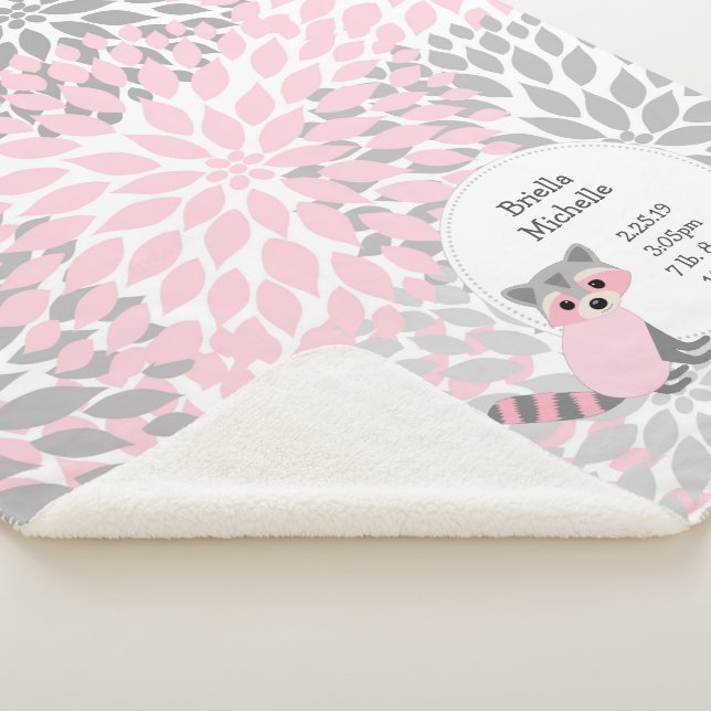 Couverture Sherpa Stat florale grise rose de naissance de bébé de (3/4)