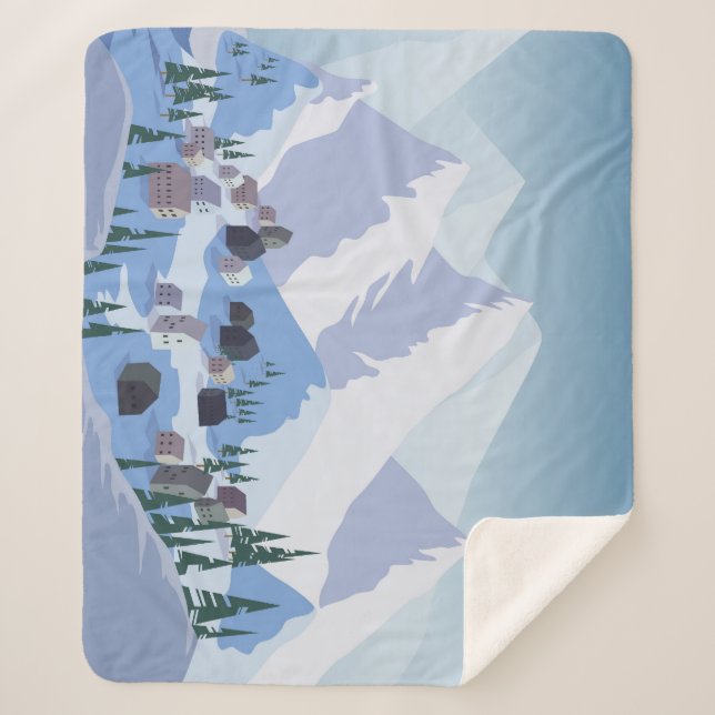 Couverture Sherpa Station de ski : Paysage de montagne Vintage (Devant)