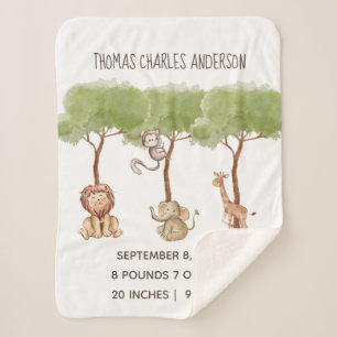 Couverture Sherpa Statistiques de naissance Forêt Jungle Safari Anim