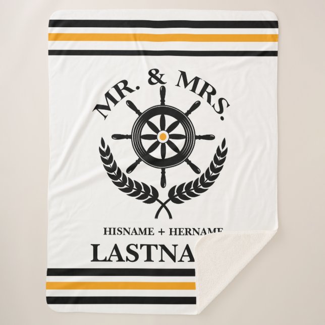 Couverture Sherpa Striped Mr et Mme Ancre Nom de famille (Devant)
