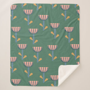 Couverture Sherpa Style folklorique scandinave modèle floral en vert