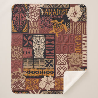 Couverture Sherpa Style hawaïen motif tribal tissu patchwork